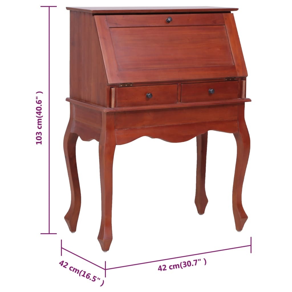 Secretary Desk Brown Solid Mahogany Wood