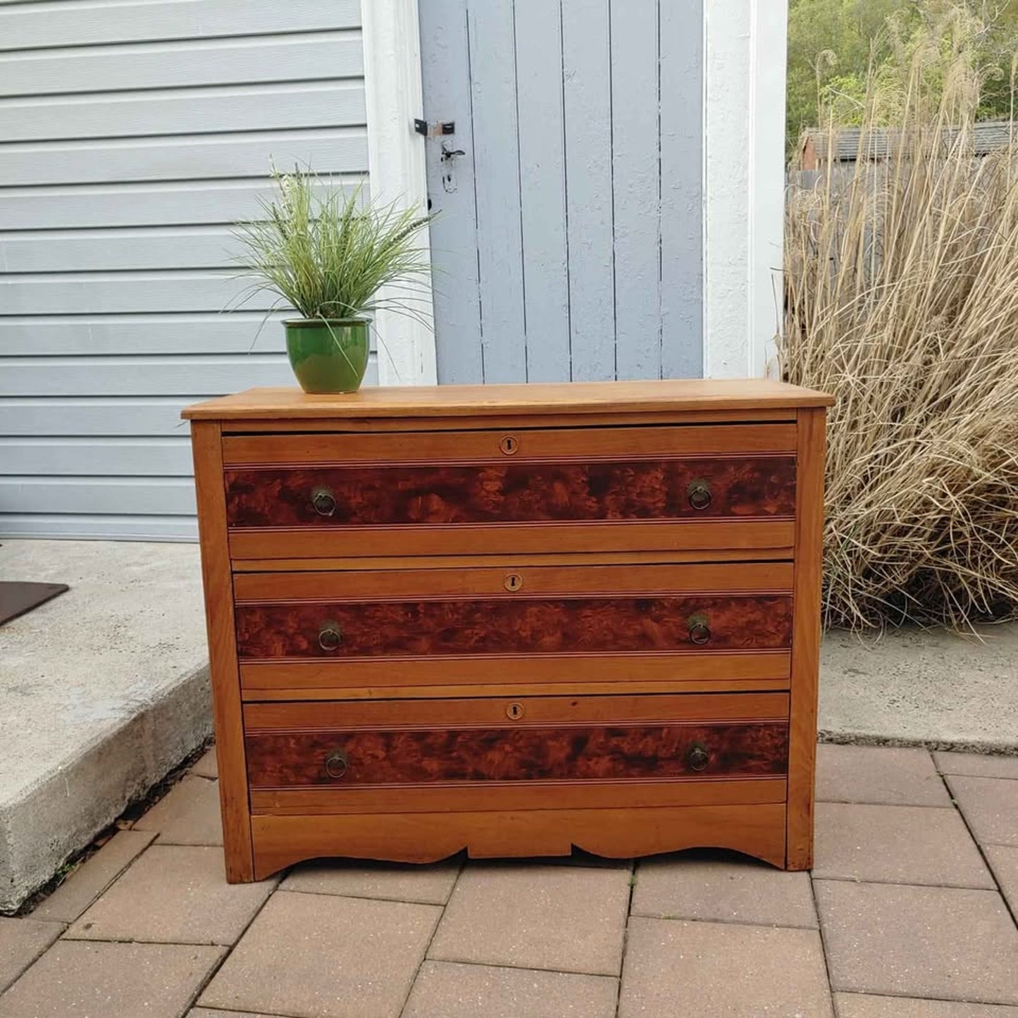 Antique Victorian Cherry Wide Chest of Drawers Dresser Server Circa 1890