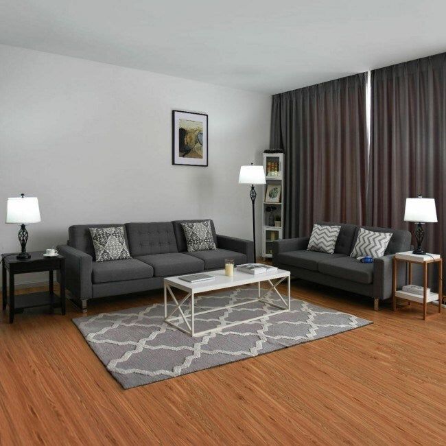 Lamp Set with 2 Table Lamps 1 Floor Lamp And Fabric Shades