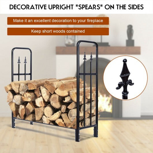 Outdoor Heavy Duty Steel Firewood Wood Storage Rack - Black