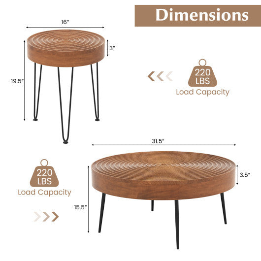 Wood Ring Pattern Farmhouse Round Coffee Tables