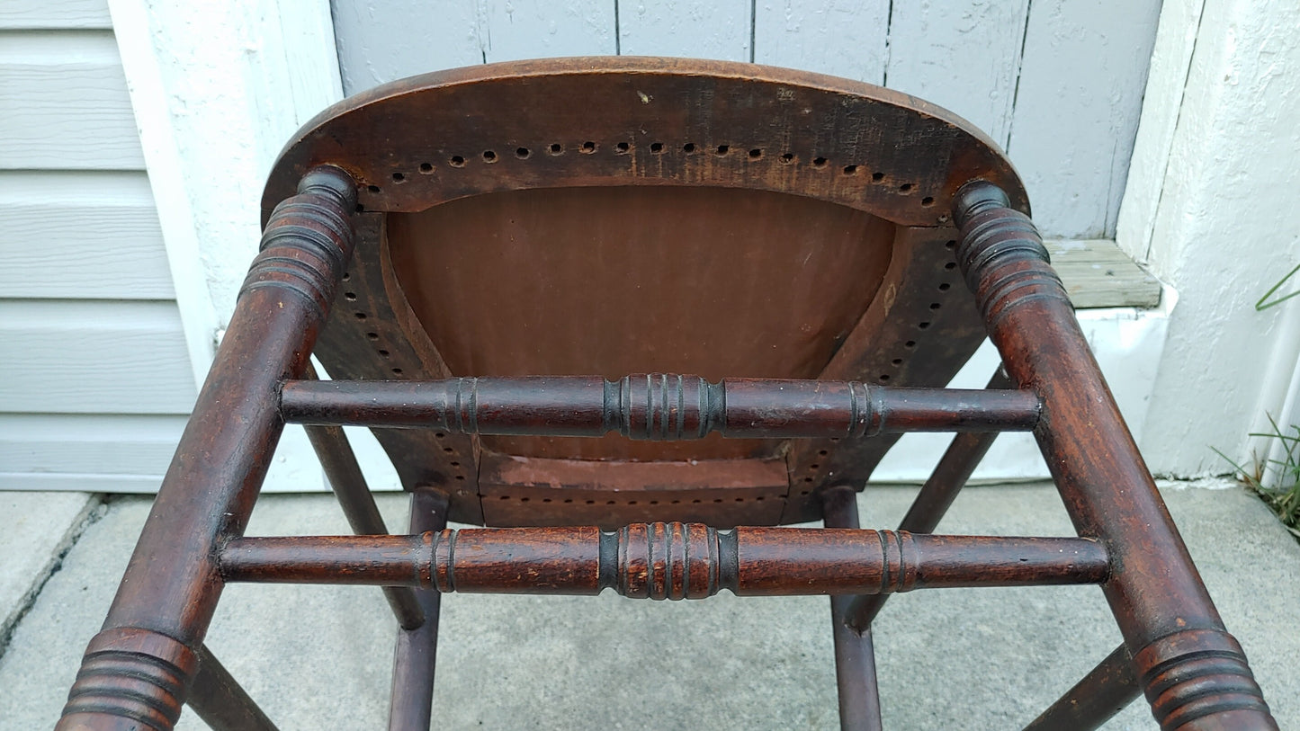 Antique Chair Solid Wood Leather Seat 1800s