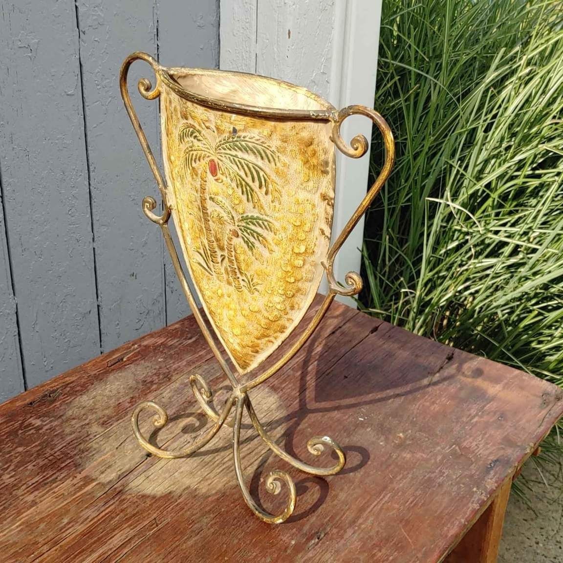 Wrought Iron Metal Vase Includes Artificial Floral Arrangement