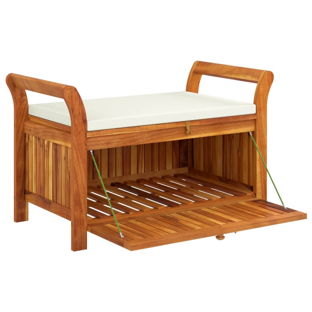 Patio Storage Bench with Cushion Solid Wood Acacia