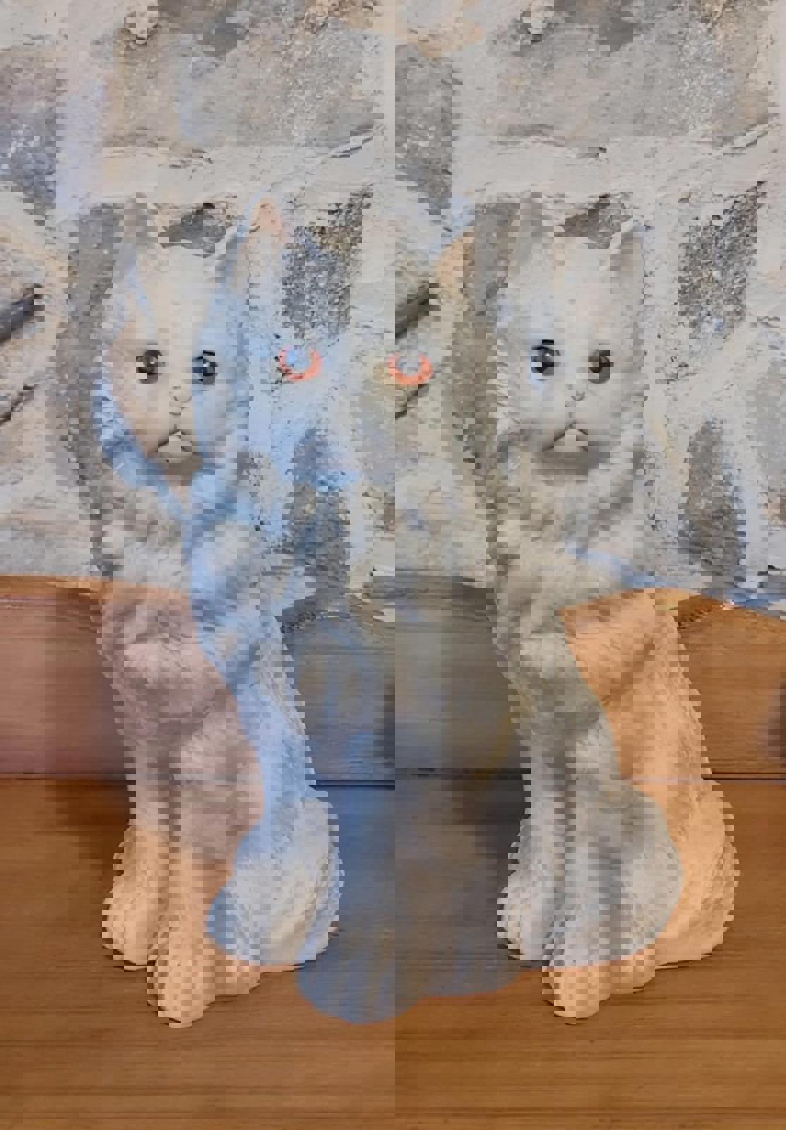 Vintage Cat Statue Ceramic Figurine With Long Hair