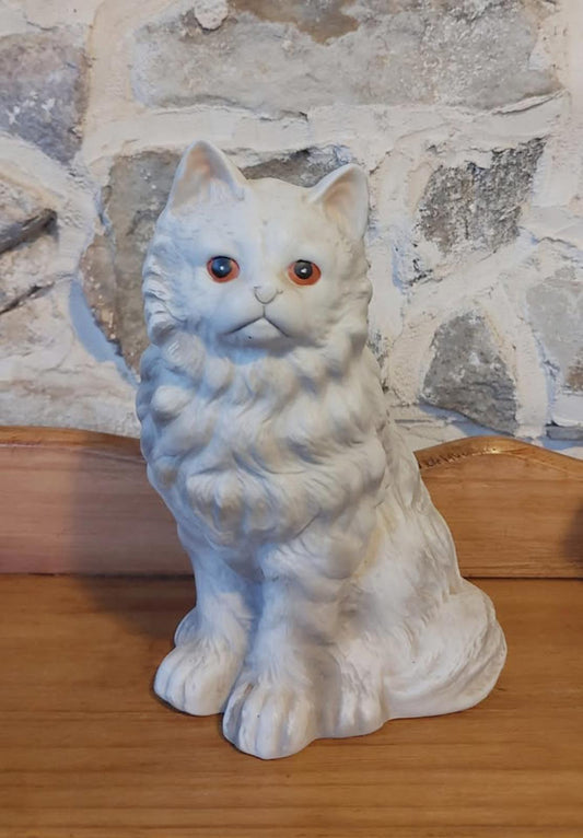 Vintage Cat Statue Ceramic Figurine With Long Hair