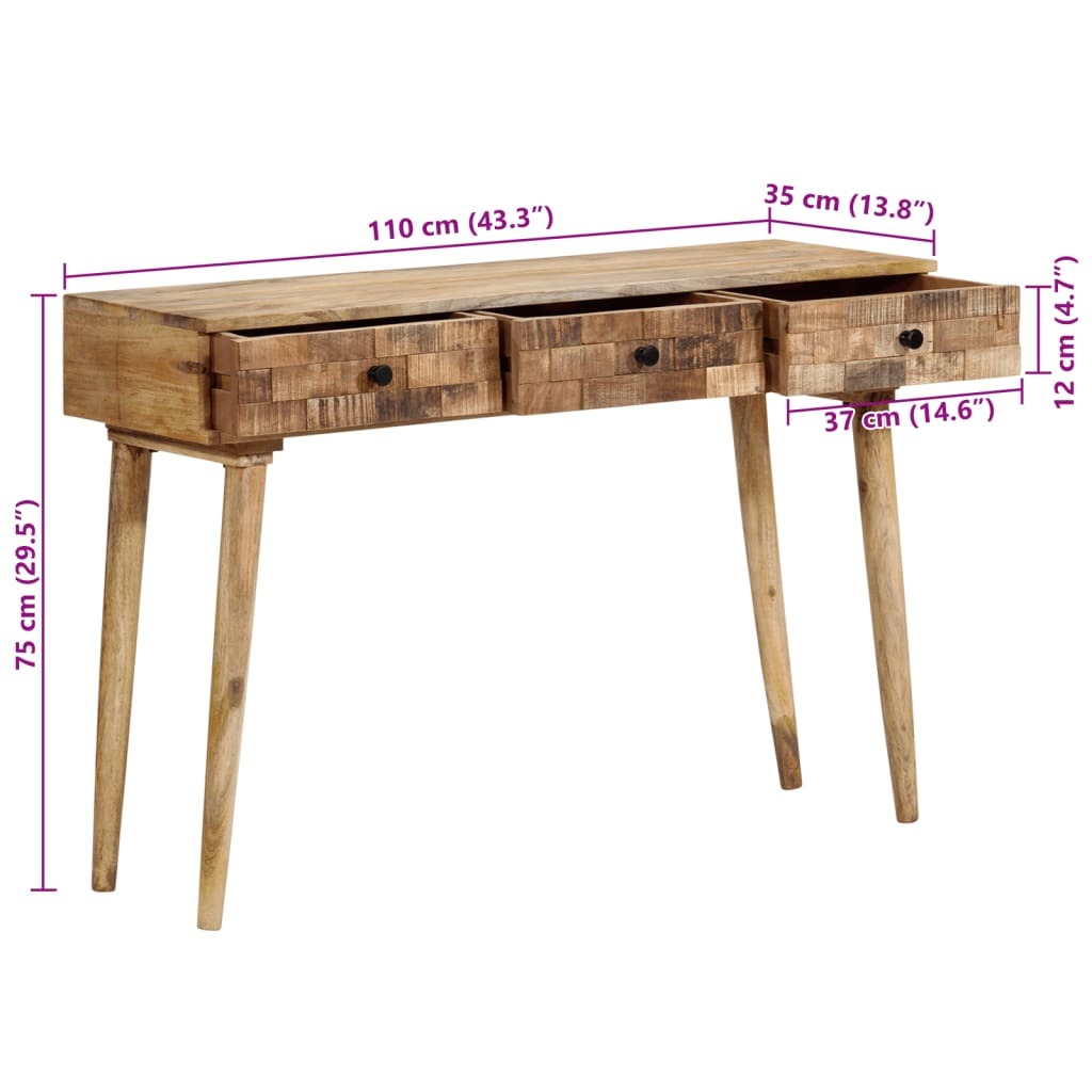 Solid Mango Wood Console Table With Drawers