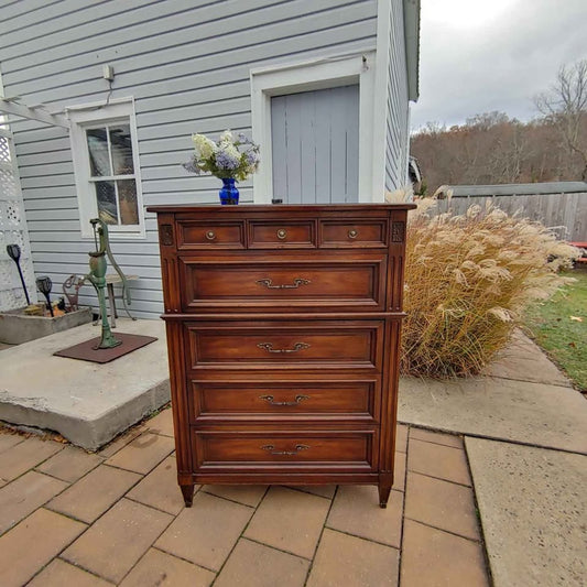 MCM Neoclassical Walnut Tall Dresser 5 Drawer