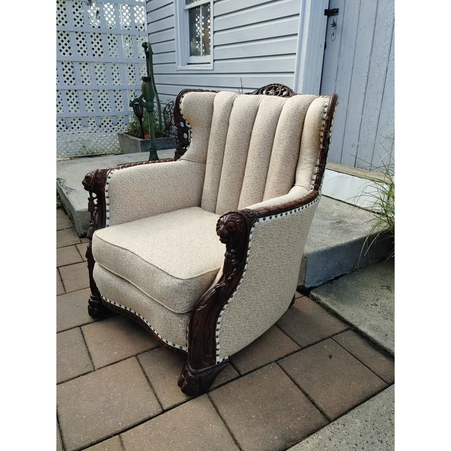 Victorian Walnut Wingback Library Chair Circa 1900