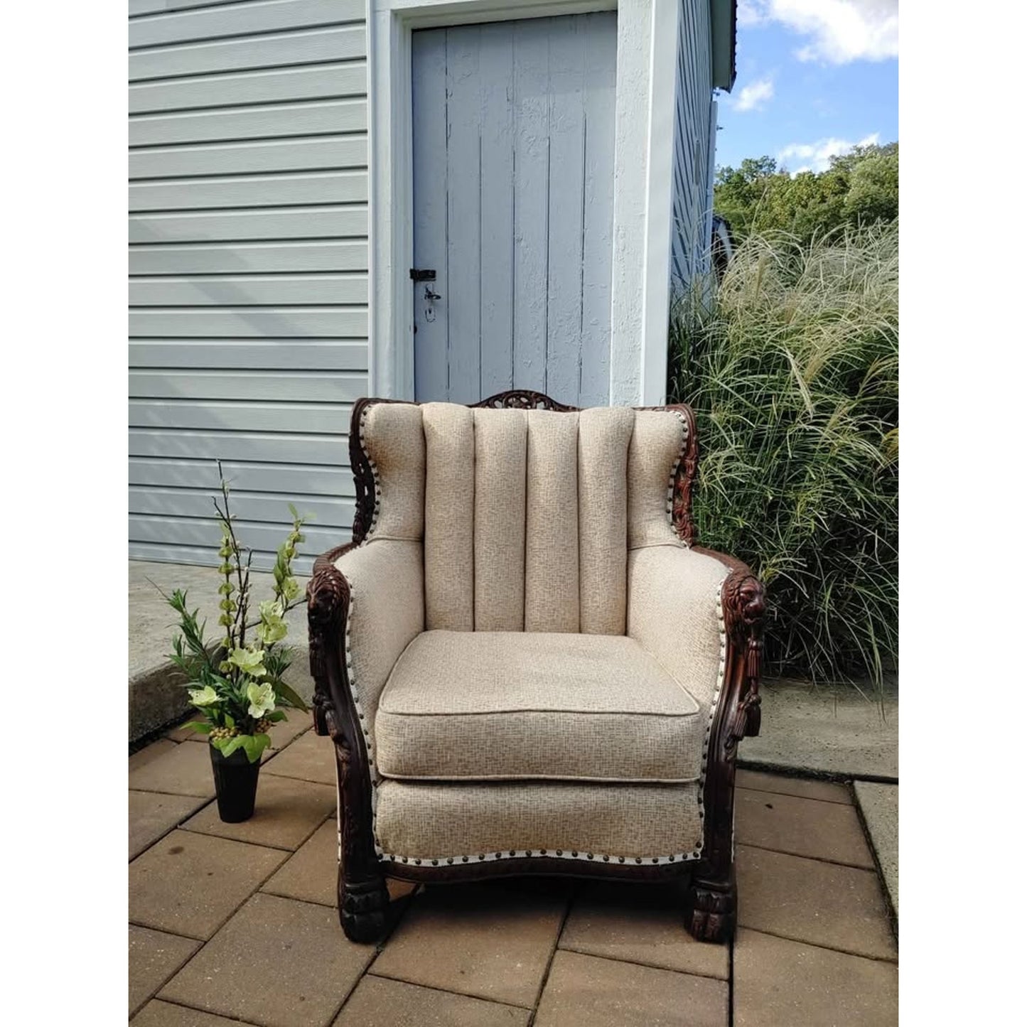 Victorian Walnut Wingback Library Chair Circa 1900