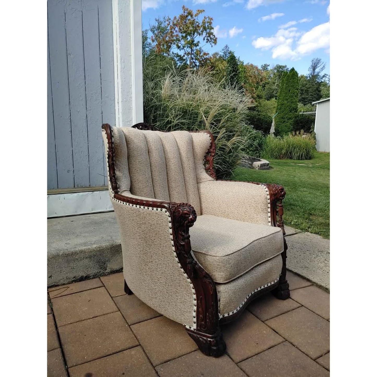 Victorian Walnut Wingback Library Chair Circa 1900