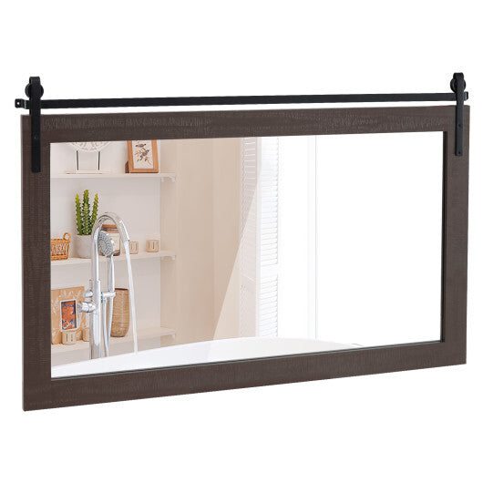 Rectangle Barn Door Style Wall Mounted Mirror with Solid Wood Frame