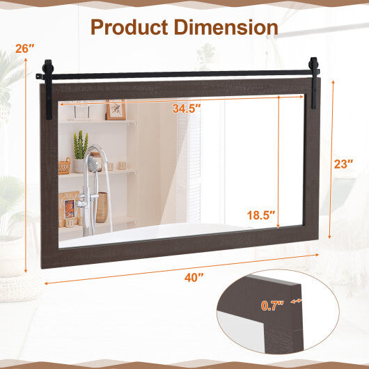 Rectangle Barn Door Style Wall Mounted Mirror with Solid Wood Frame