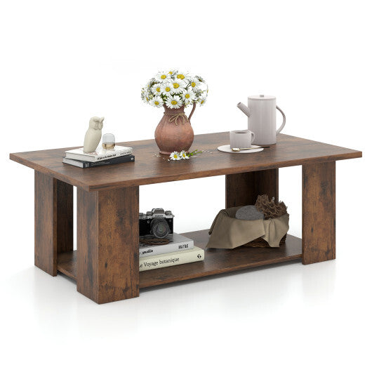 Wooden Modern Coffee Table with Storage Shelf
