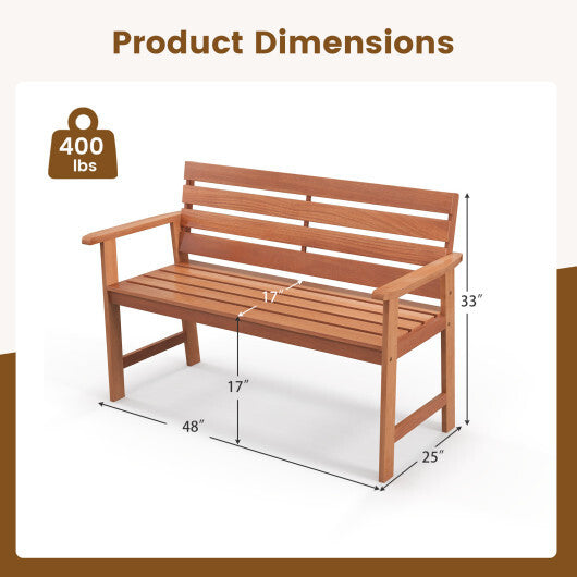 Patio Solid Wood Bench Wood 2-Seat Chair