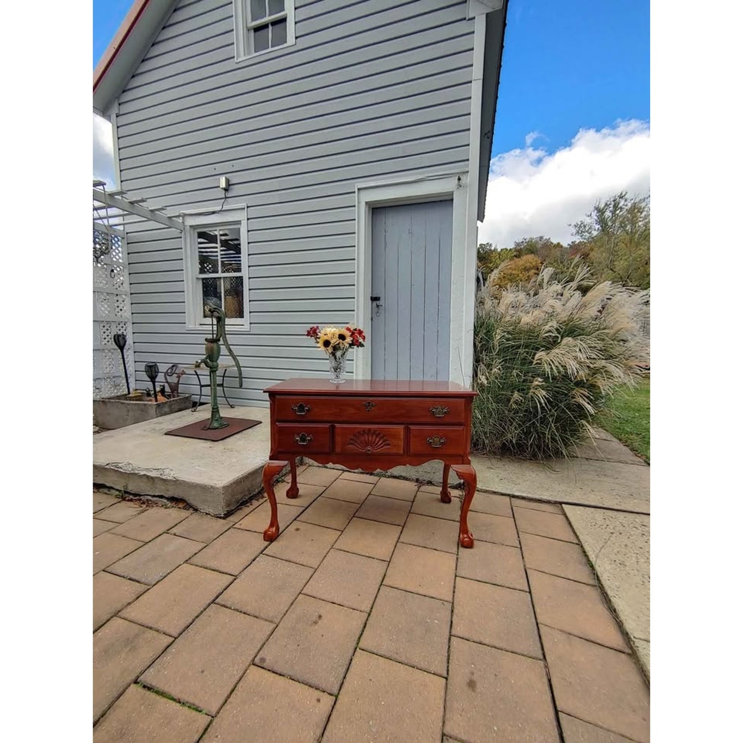 Vintage Cherry 4 Drawer Lowboy Entry Table
