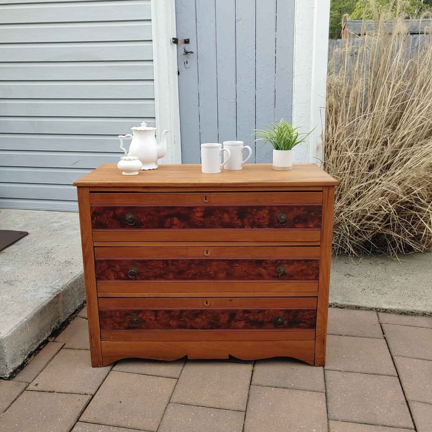 Antique Victorian Cherry Wide Chest of Drawers Dresser Server Circa 1890