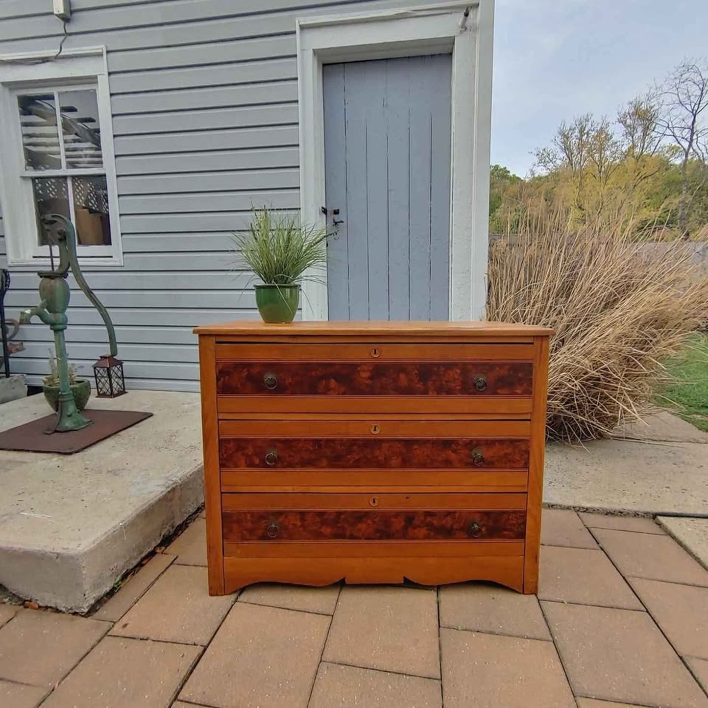 Antique Victorian Cherry Wide Chest of Drawers Dresser Server Circa 1890