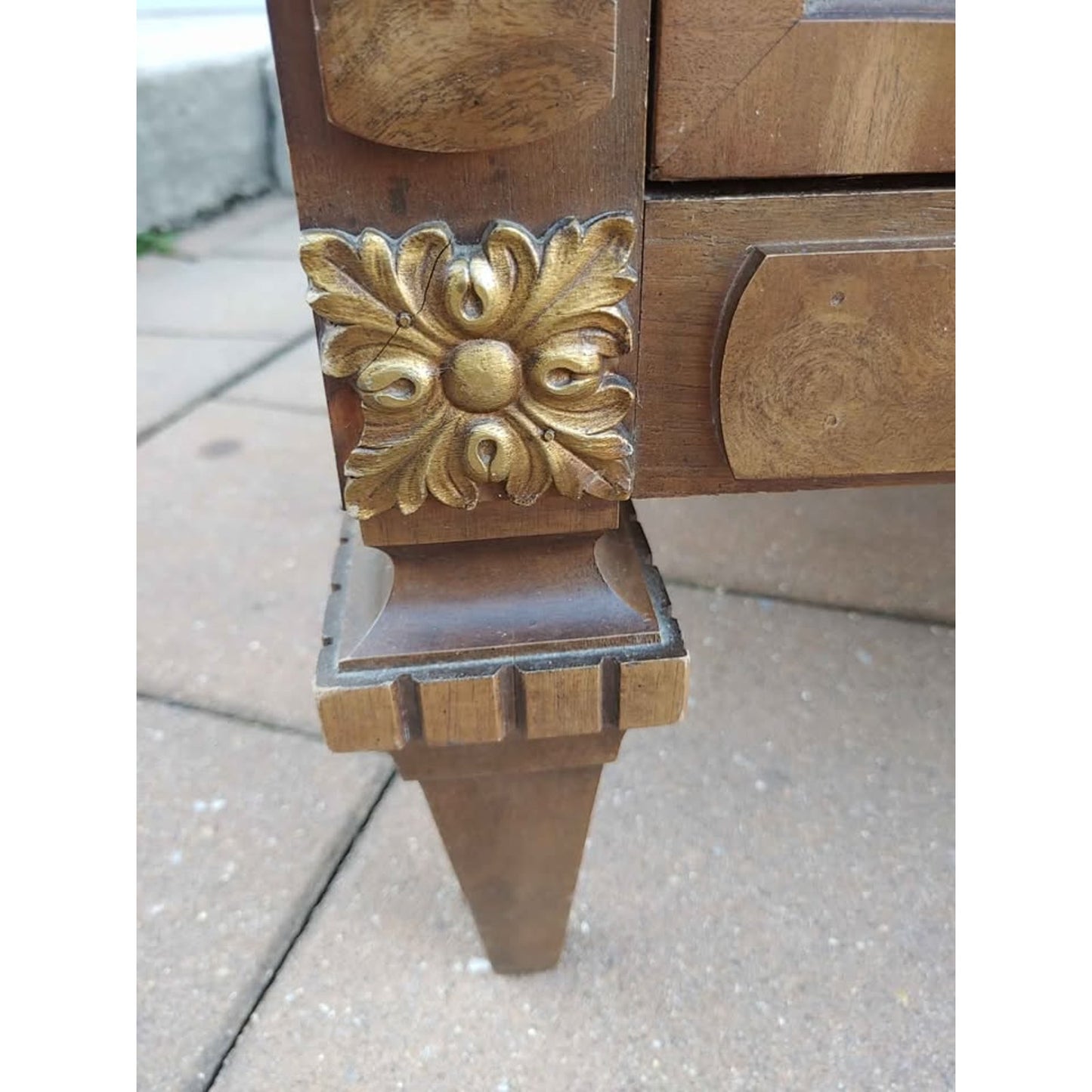 MCM Kent Coffee Walnut Pecan Italian Marble Inlay Triple Dresser Circa 1960